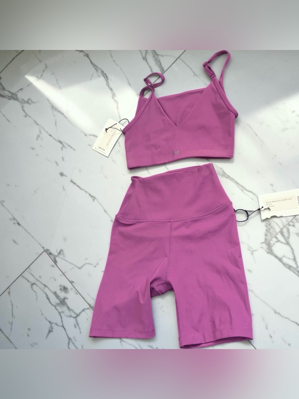 Splits 59 Revolve NWT Maya Bra Top / Ava Biker Short Purple Matching Set XS